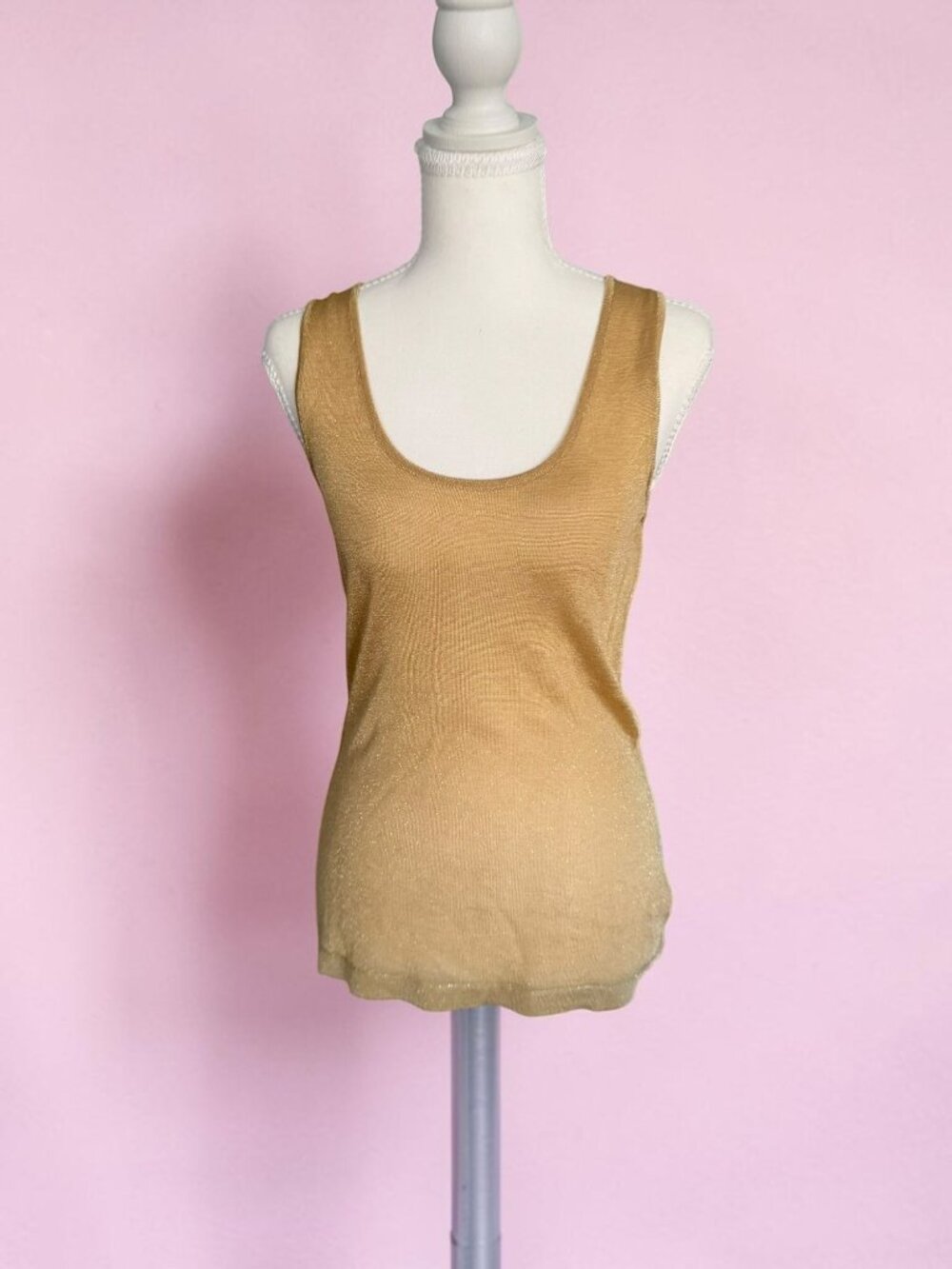 MISSONI Gold Semi Sheer Tank Top Size 4 Womens